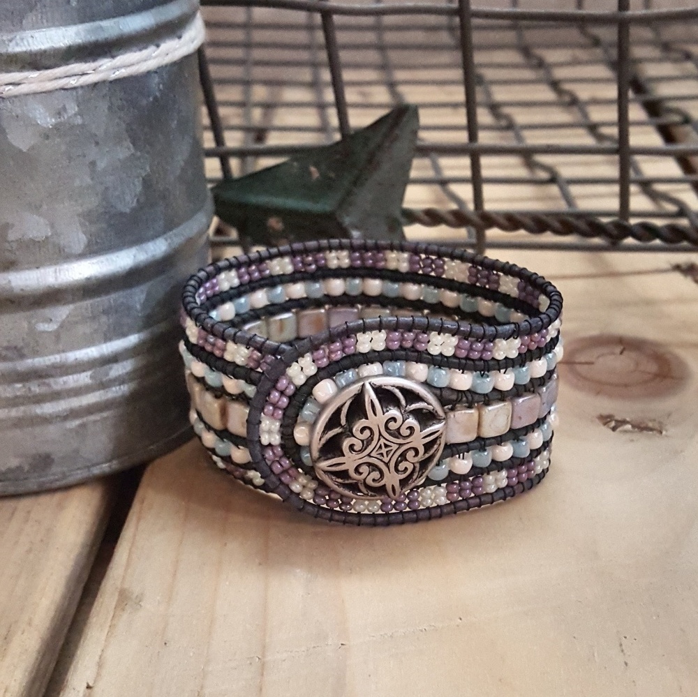 Gorgeous beaded leather cuff bracelet